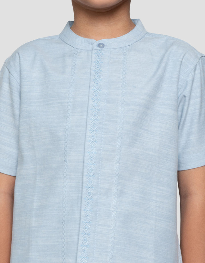 Little M Seasonal Slub Bordir Klep Kancing Setelan Baju Muslim Anak Laki-laki