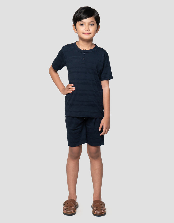 Little M Henley Tekstur Pakaian Setelan Anak Laki-laki