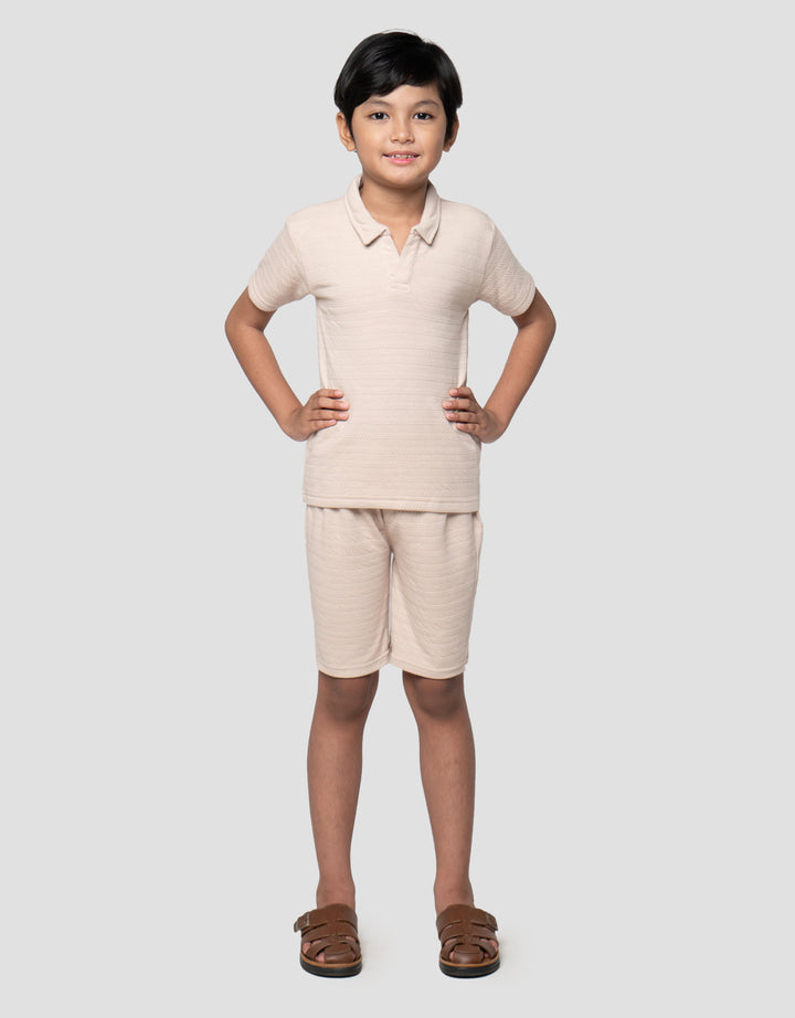 Little M Kerah Tekstur Pakaian Setelan Anak Laki-laki