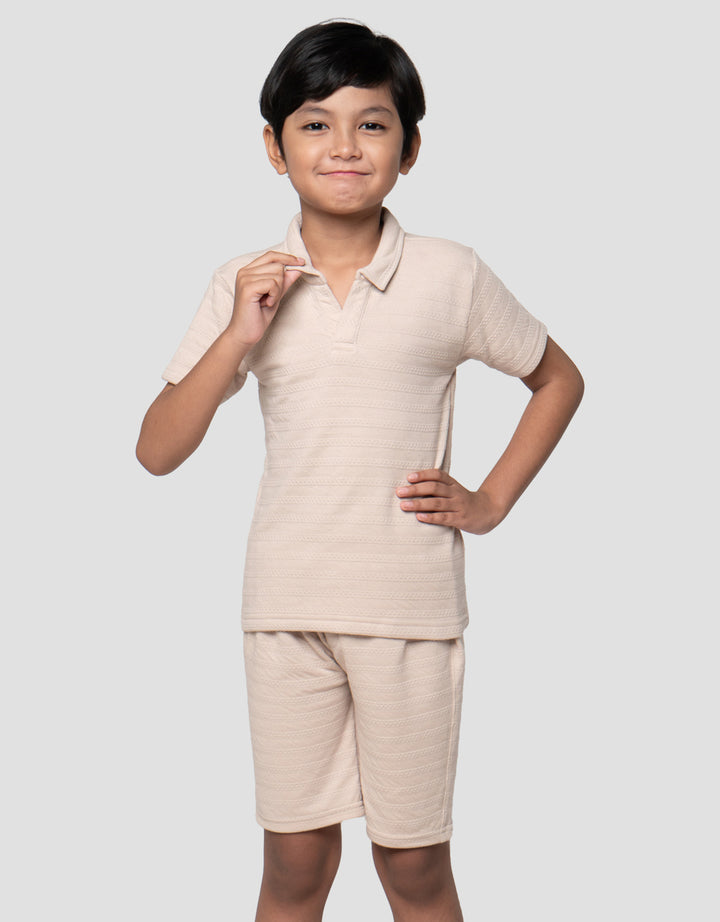 Little M Kerah Tekstur Pakaian Setelan Anak Laki-laki