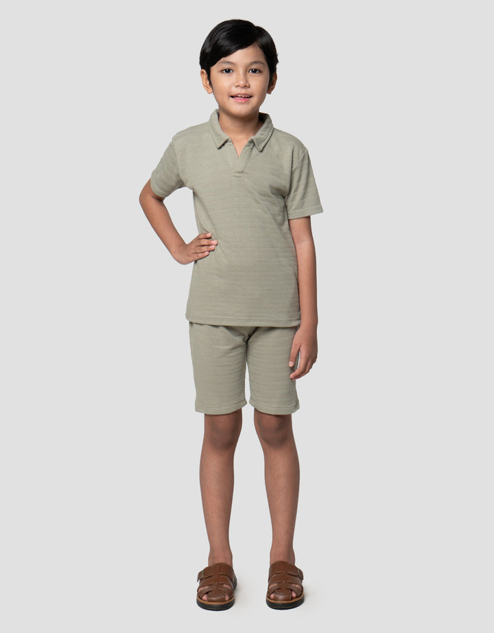 Little M Kerah Tekstur Pakaian Setelan Anak Laki-laki