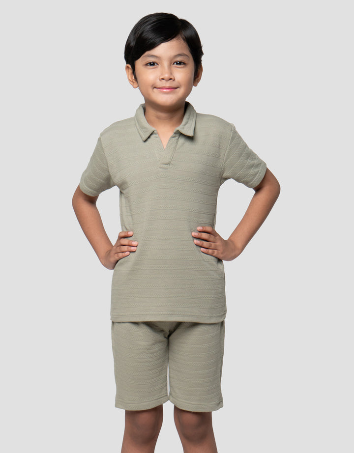 Little M Kerah Tekstur Pakaian Setelan Anak Laki-laki