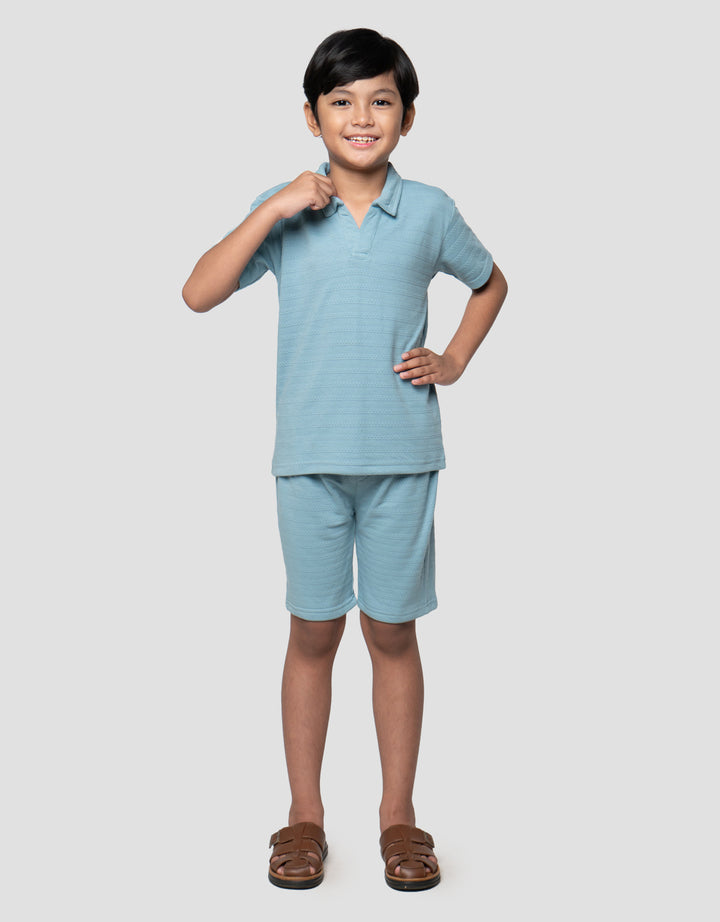 Little M Kerah Tekstur Pakaian Setelan Anak Laki-laki