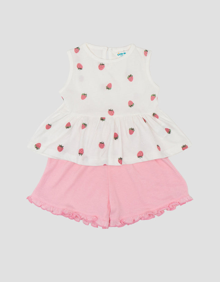 Little M Print Strawberry Pakaian Setelan Bayi