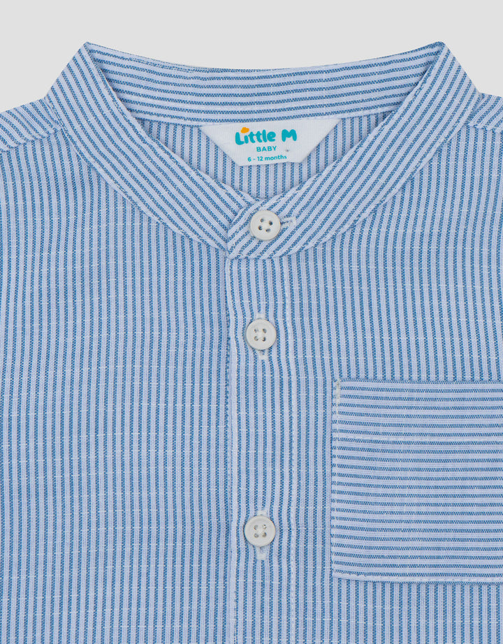 Little M Casual Yarndyed Salur Biru Kemeja Koko Bayi