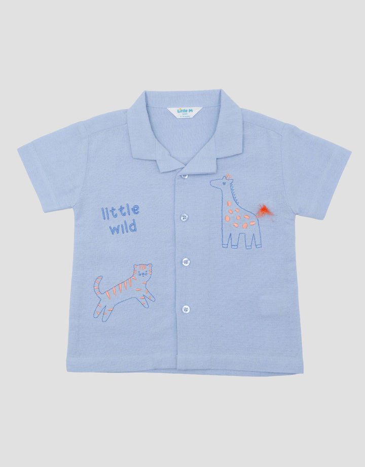 Little M Rami Cuban Collar Embro Giraffe Kemeja Bayi