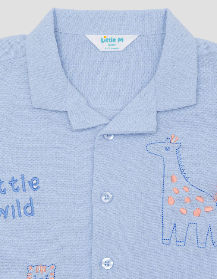 Little M Rami Cuban Collar Embro Giraffe Kemeja Bayi