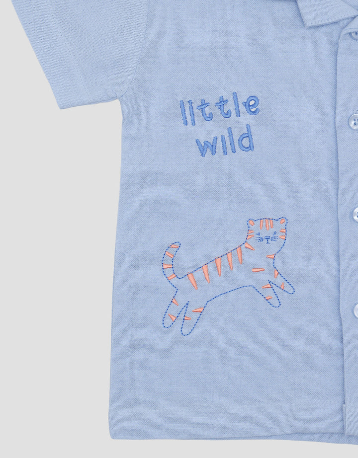 Little M Rami Cuban Collar Embro Giraffe Kemeja Bayi