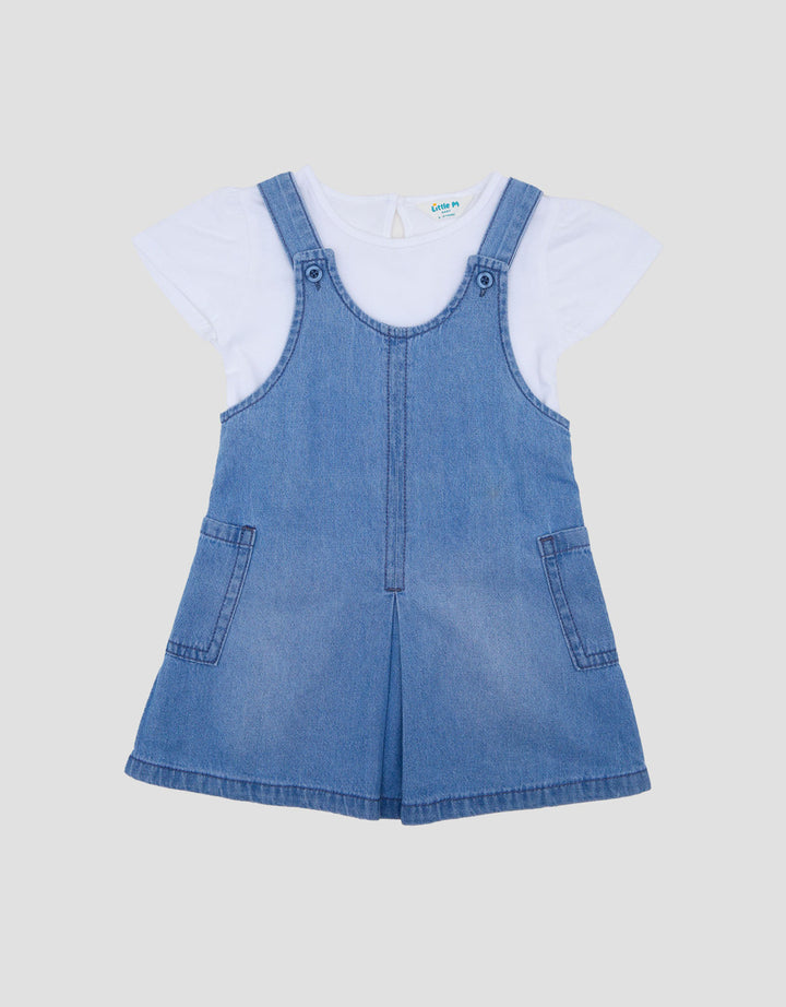 Little M 2Pcs Overall Denim Midi Dress Bayi
