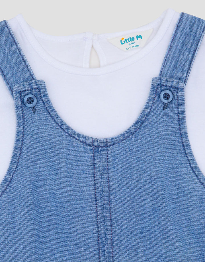 Little M 2Pcs Overall Denim Midi Dress Bayi