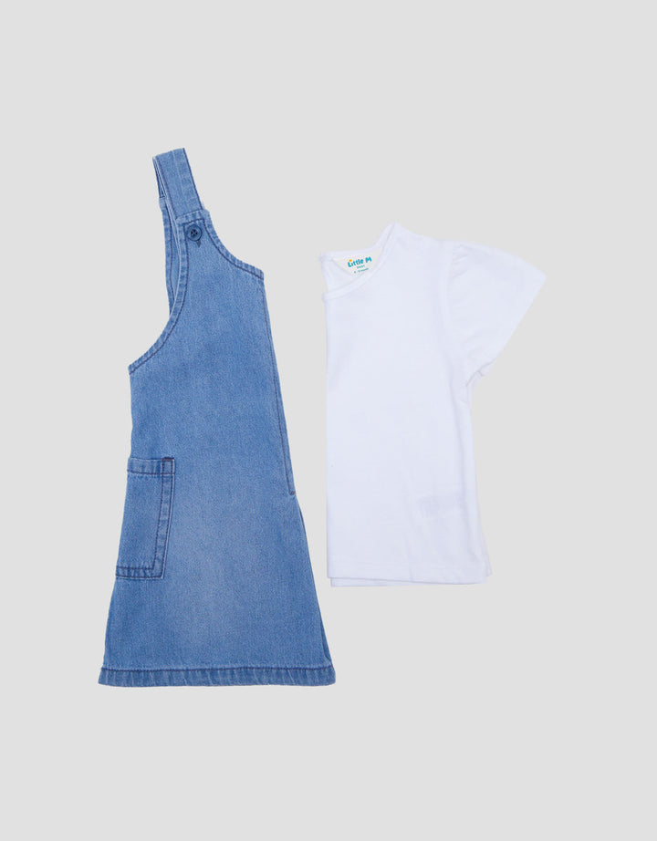 Little M 2Pcs Overall Denim Midi Dress Bayi