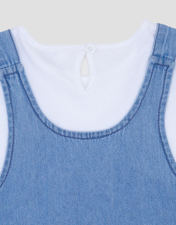 Little M 2Pcs Overall Denim Midi Dress Bayi