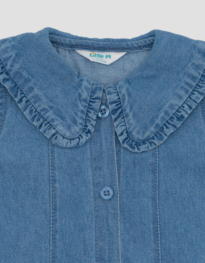 Little M Denim Kerah Kantong With Ruffle Midi Dress Bayi