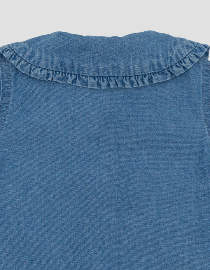 Little M Denim Kerah Kantong With Ruffle Midi Dress Bayi