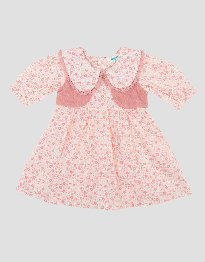 Little M Woven Poplin Print Flower Fake Outer Dress Bayi