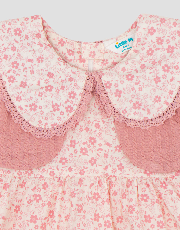 Little M Woven Poplin Print Flower Fake Outer Dress Bayi