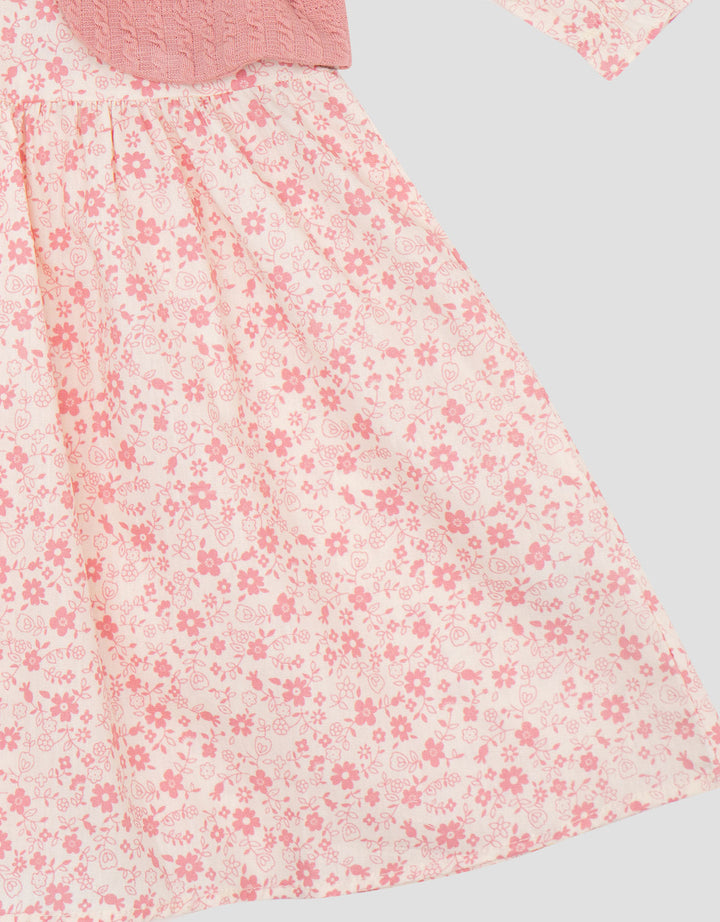 Little M Woven Poplin Print Flower Fake Outer Dress Bayi