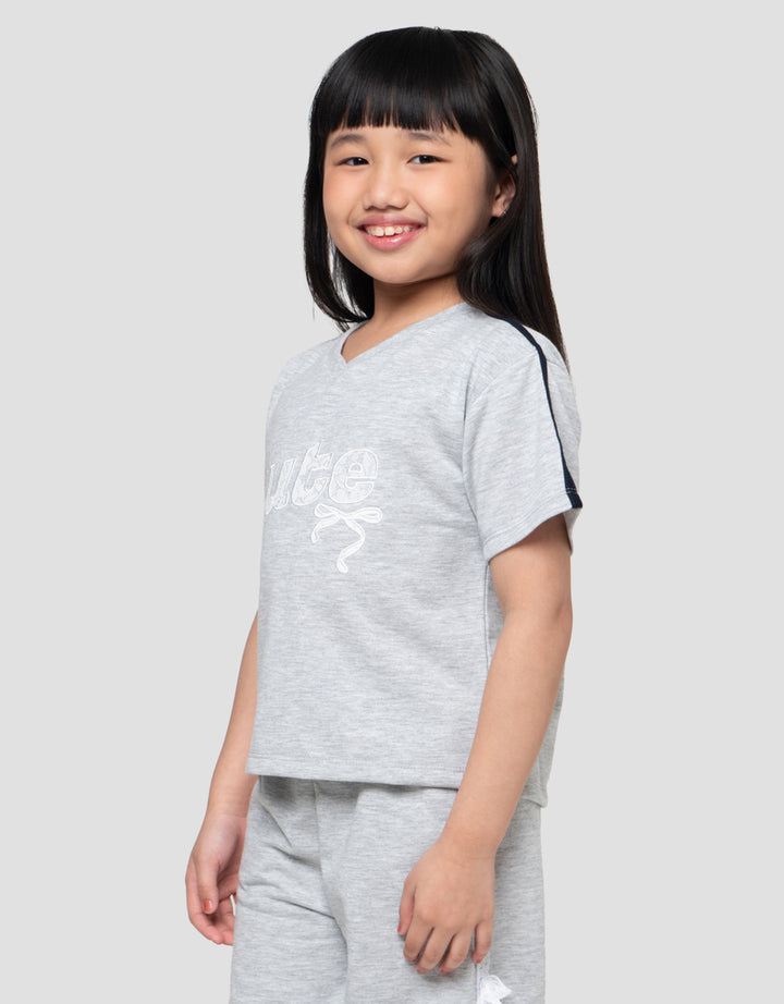 Little M Print Aplikasi Lace Kaos Anak Perempuan
