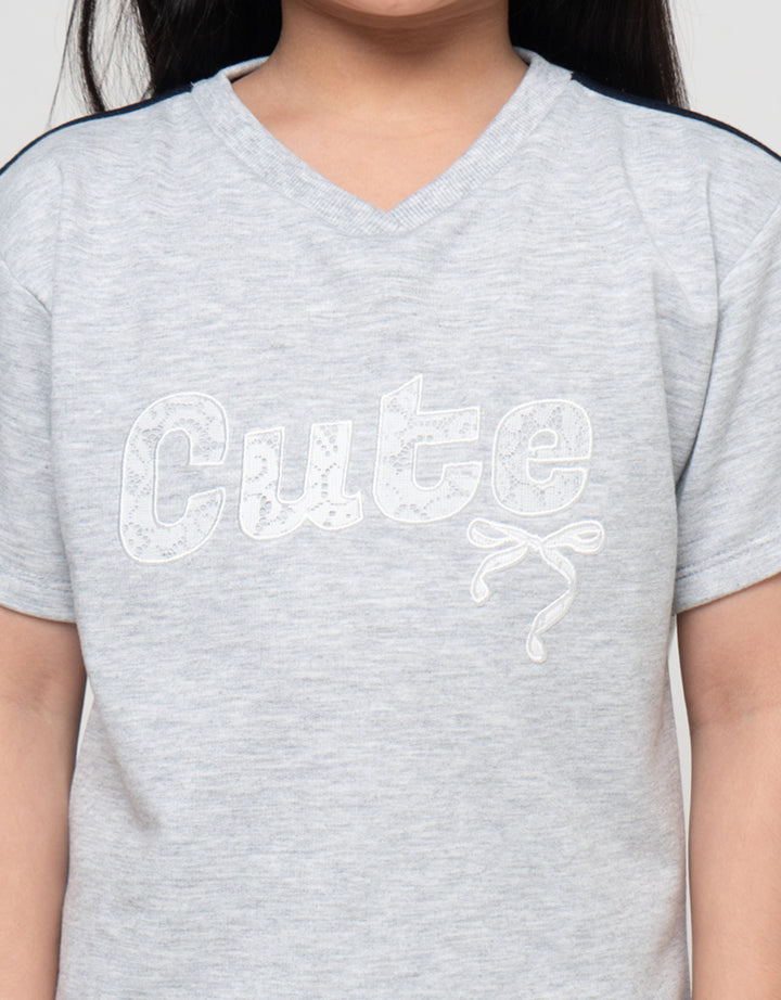 Little M Print Aplikasi Lace Kaos Anak Perempuan