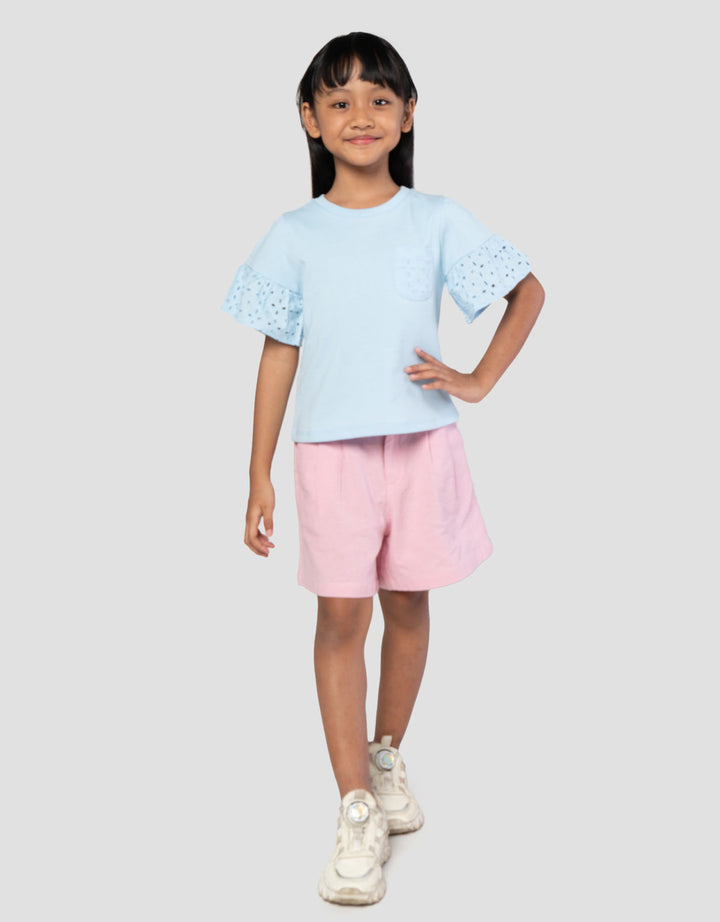 Little M Print Kantong With Woven Kaos Anak Perempuan