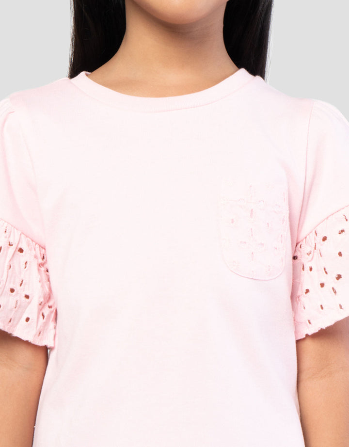 Little M Print Kantong With Woven Kaos Anak Perempuan