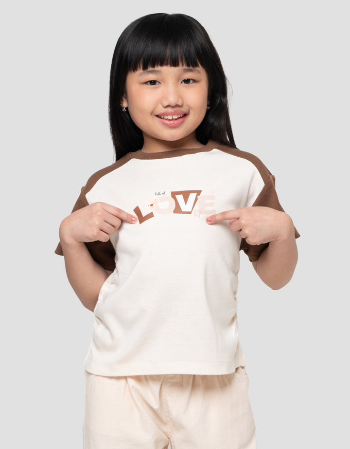 Little M Print Rib Raglan Look Love Kaos Anak Perempuan