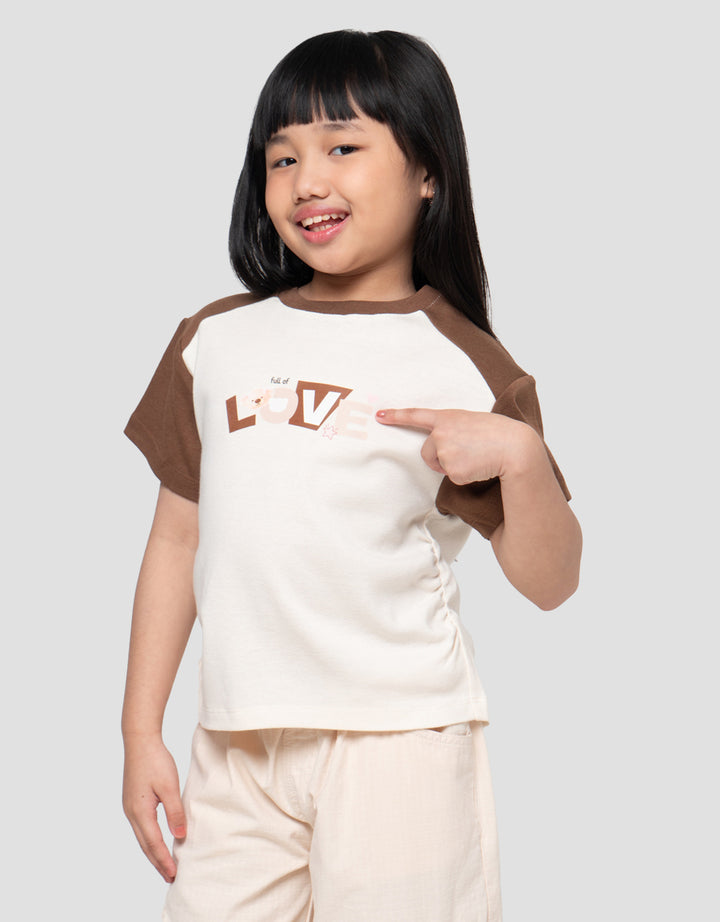 Little M Print Rib Raglan Look Love Kaos Anak Perempuan