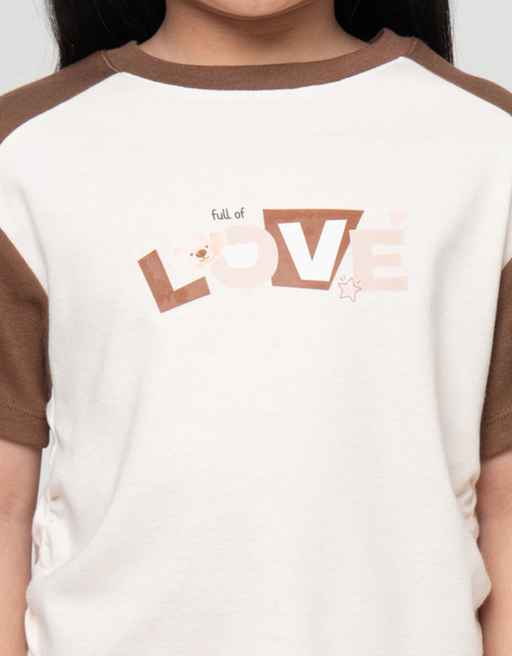 Little M Print Rib Raglan Look Love Kaos Anak Perempuan
