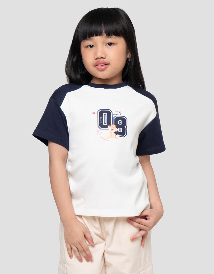 Little M Print Rib Raglan Look Kaos Anak Perempuan