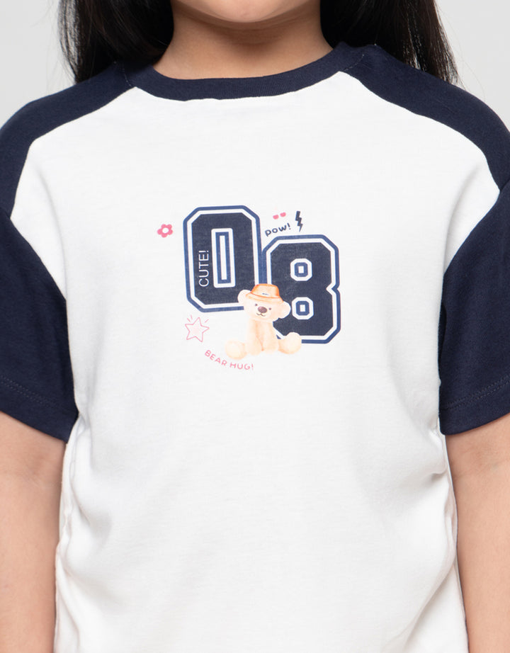 Little M Print Rib Raglan Look Kaos Anak Perempuan