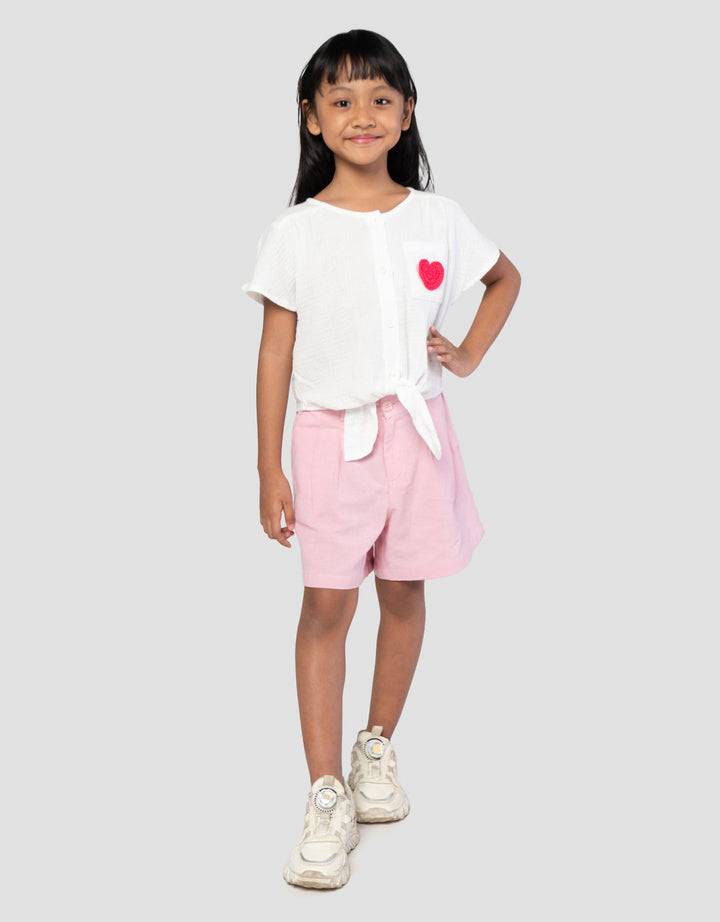 Little M Heart Pocket Kemeja Anak Perempuan