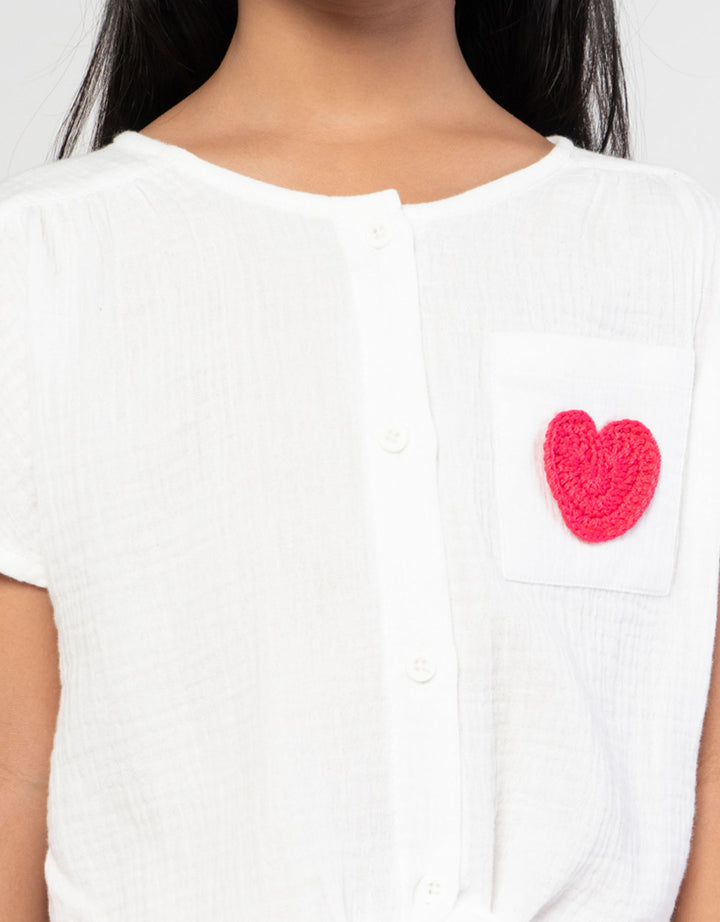 Little M Heart Pocket Kemeja Anak Perempuan