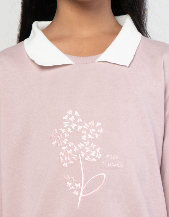 Little M Kerah Bordir Bunga Sweater Anak Perempuan