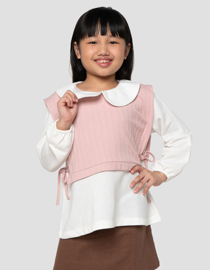 Little M Kombi Salur Tekstur 1 Sweater Anak Perempuan