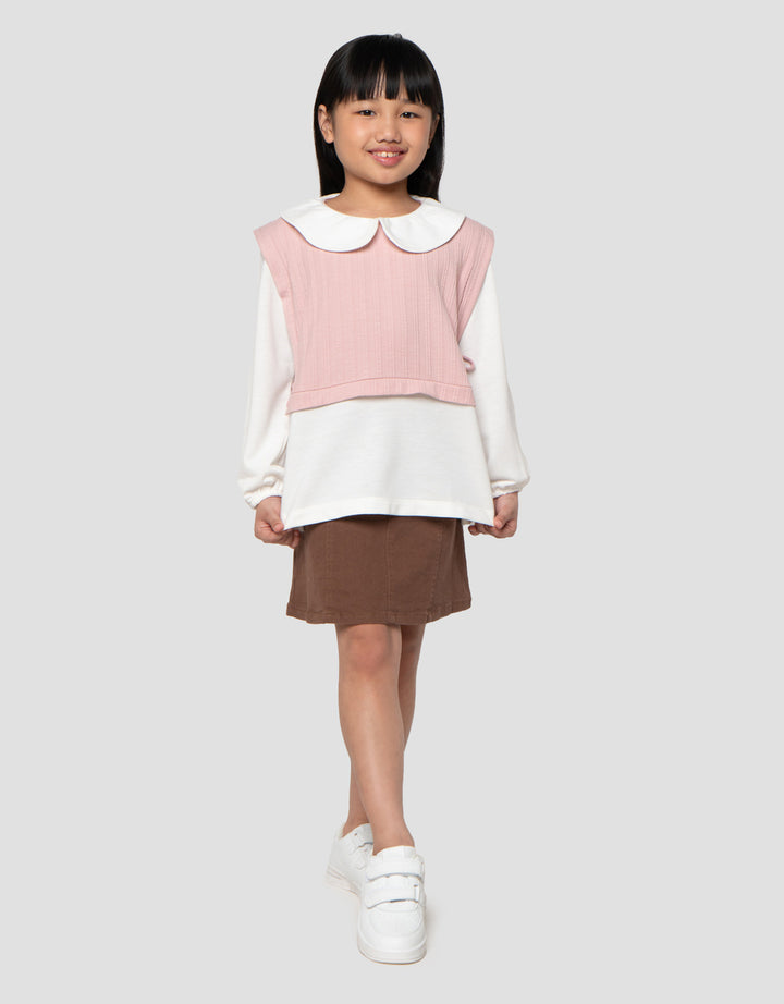 Little M Kombi Salur Tekstur 1 Sweater Anak Perempuan