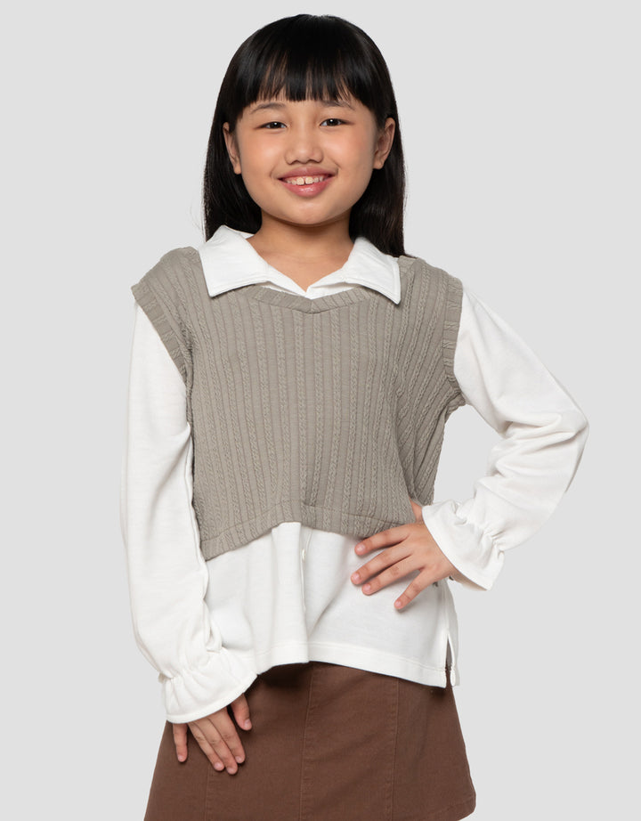 Little M Kombi Salur Tekstur 3 Sweater Anak Perempuan
