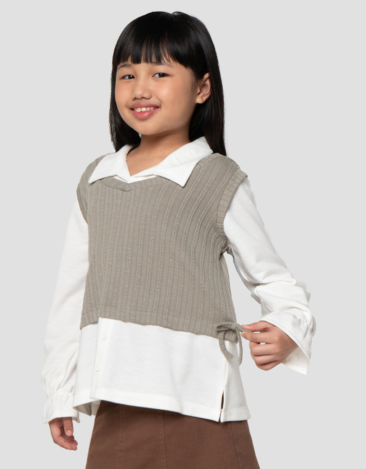 Little M Kombi Salur Tekstur 3 Sweater Anak Perempuan