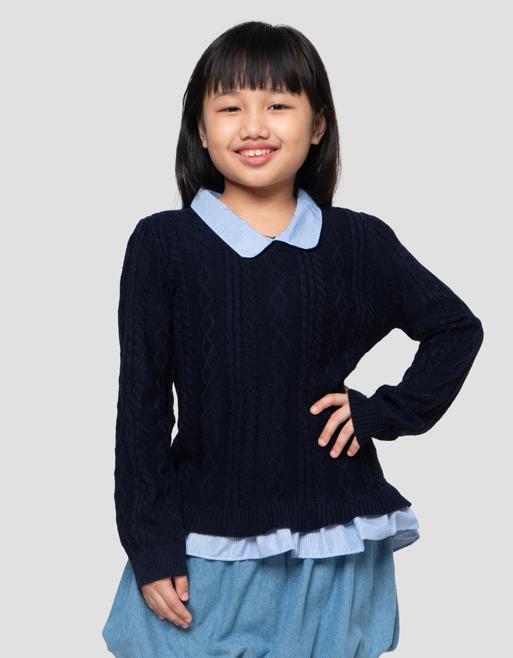 Little M Rajut Combi Kerah Woven Sweater Anak Perempuan