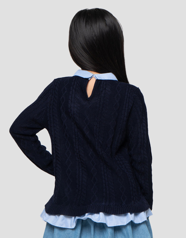 Little M Rajut Combi Kerah Woven Sweater Anak Perempuan
