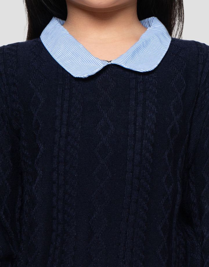 Little M Rajut Combi Kerah Woven Sweater Anak Perempuan