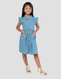Little M Kantong Bordir Midi Dress Denim Anak Perempuan