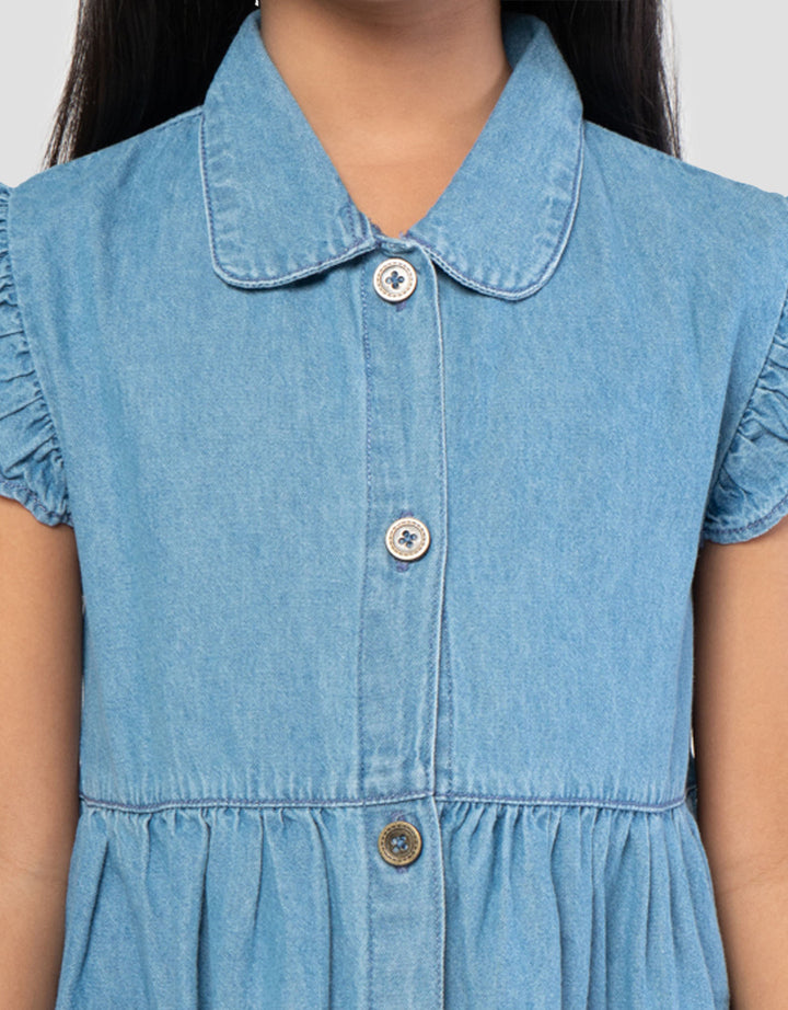 Little M Kantong Bordir Midi Dress Denim Anak Perempuan
