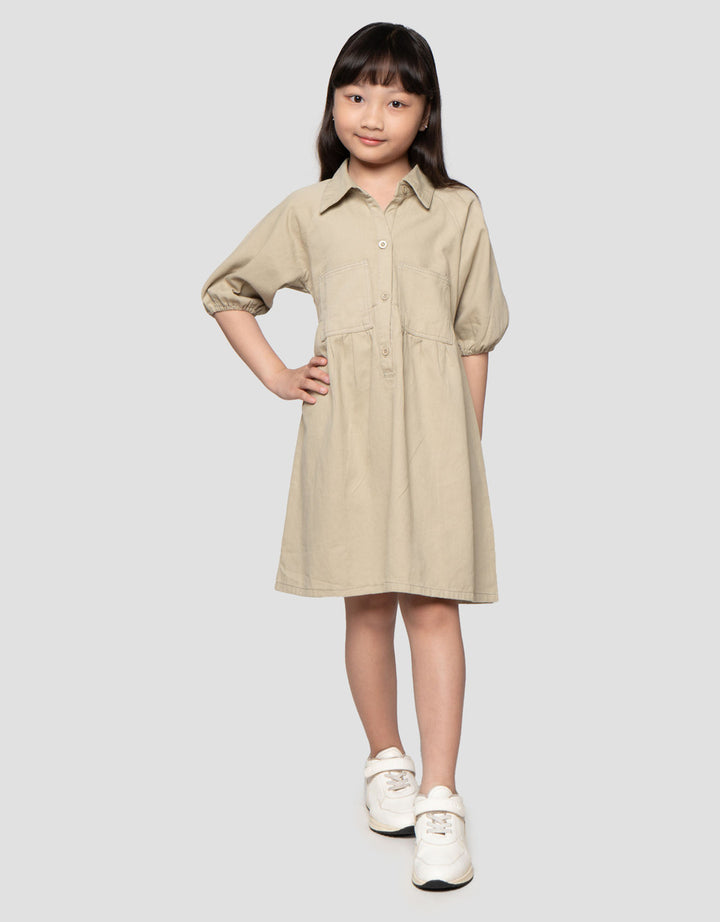 Little M Casual Twill 2 Pocket Midi Dress Anak Perempuan