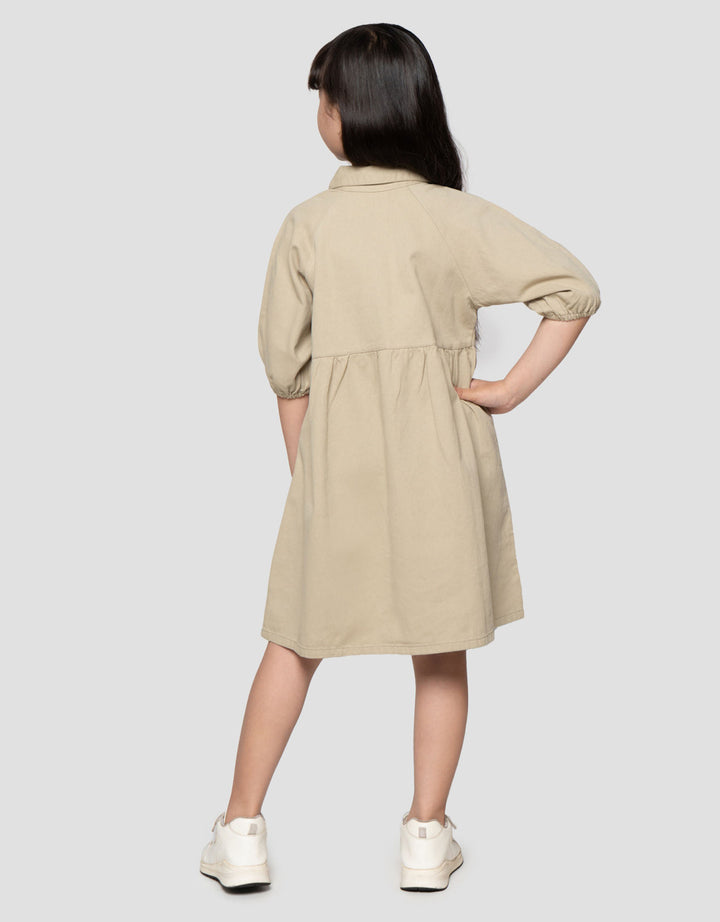 Little M Casual Twill 2 Pocket Midi Dress Anak Perempuan