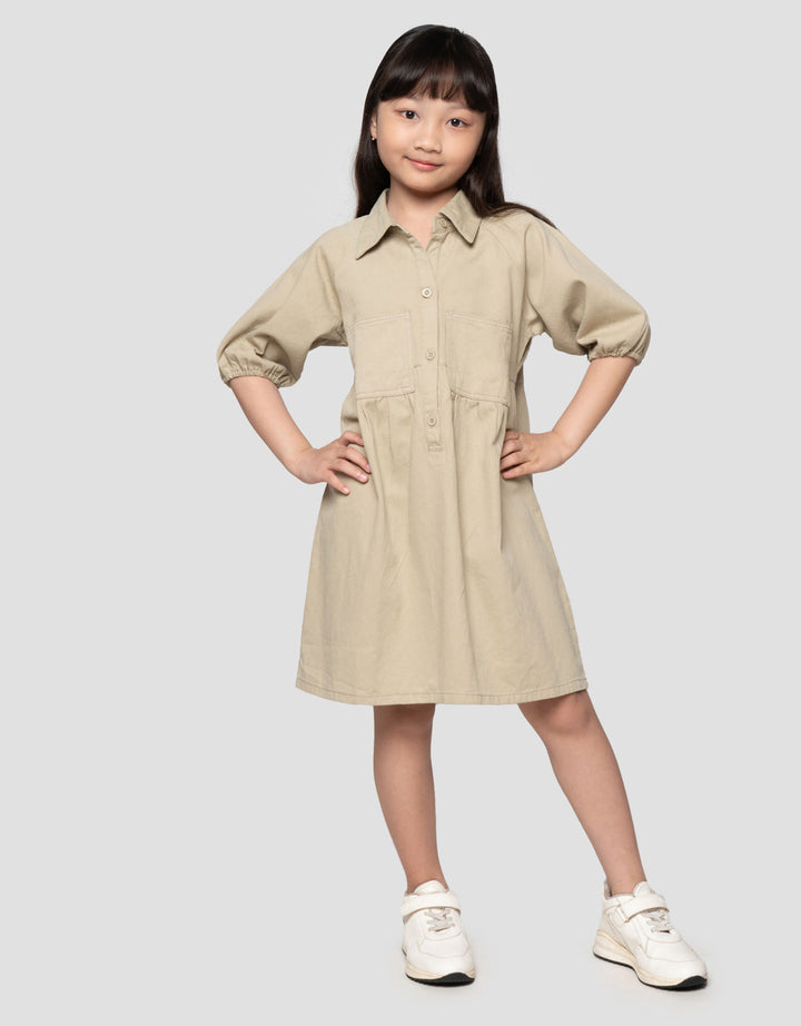 Little M Casual Twill 2 Pocket Midi Dress Anak Perempuan