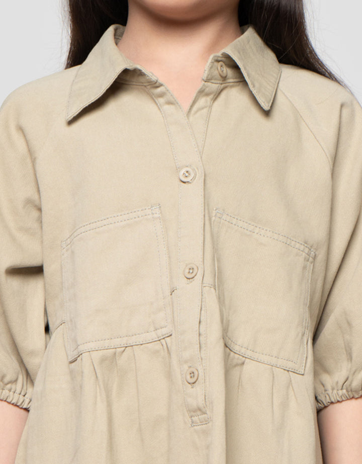 Little M Casual Twill 2 Pocket Midi Dress Anak Perempuan