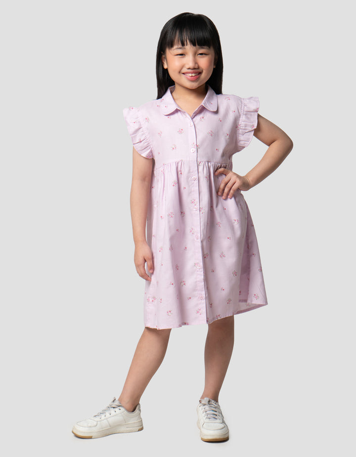 Little M Kerah Aop Flower Midi Dress Anak Perempuan