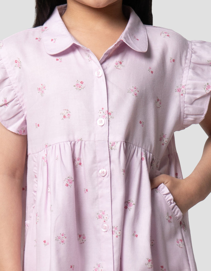 Little M Kerah Aop Flower Midi Dress Anak Perempuan