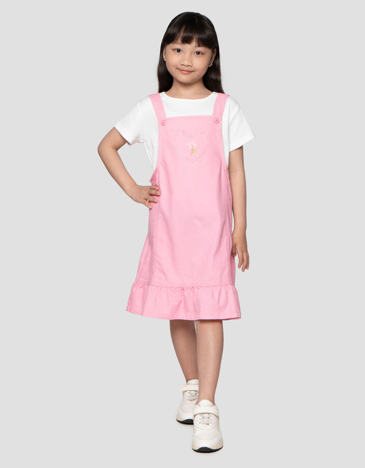 Little M Overall 2 Pcs With Pocket Heart Midi Dress Anak Perempuan