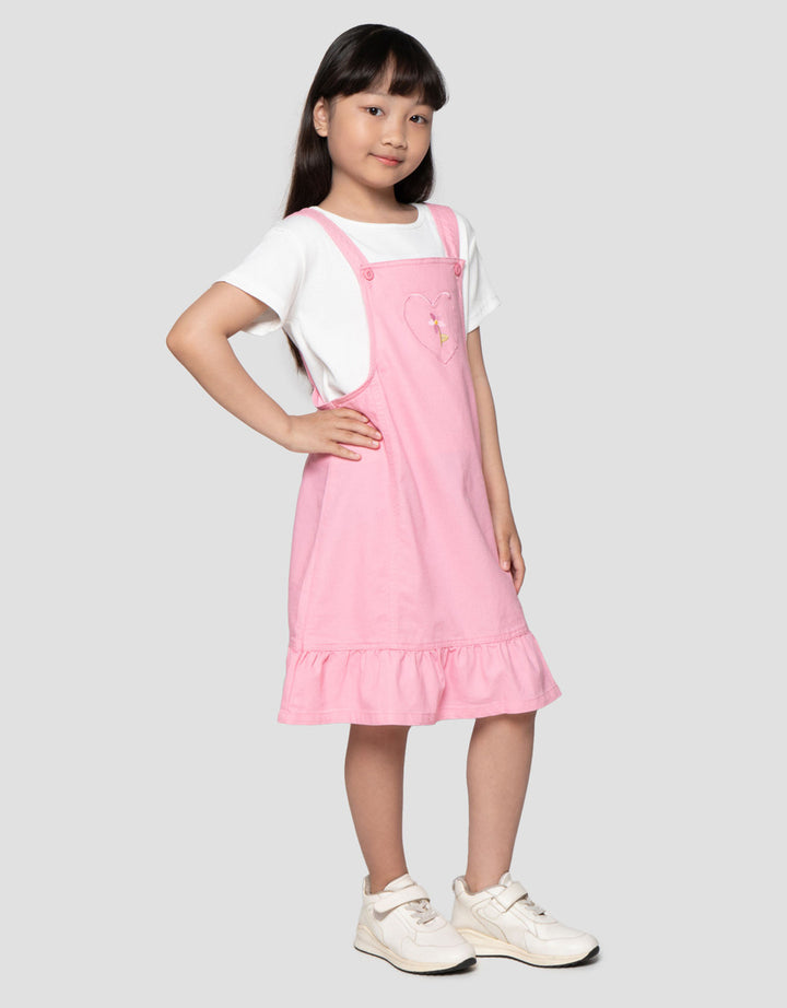 Little M Overall 2 Pcs With Pocket Heart Midi Dress Anak Perempuan